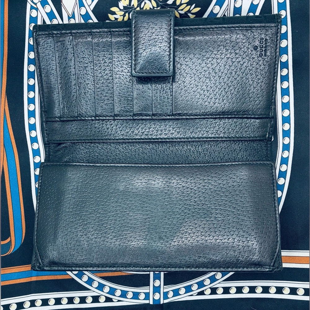 Gucci Black GG Canvas and Leather Princy Flap Continental Wallet Sherry Line bow - Picture 4 of 8